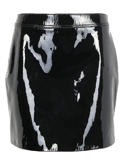 Shop Saint Laurent Vinyl Leather Mini Skirt In Black