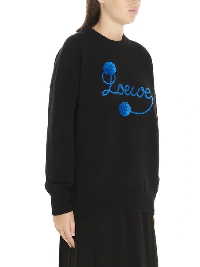 Shop Loewe Logo Embroidered Pom Pom Crewneck Sweatshirt In Blue