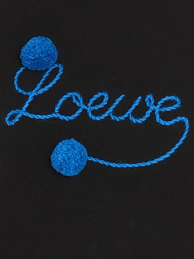 Shop Loewe Logo Embroidered Pom Pom Crewneck Sweatshirt In Blue