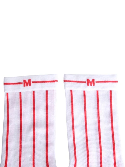 Shop Msgm Stripe Logo Socks In Red