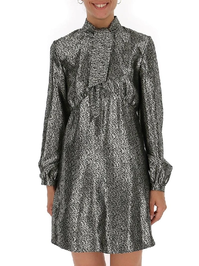 Shop Saint Laurent Metallic Empire Line Dress In Silver