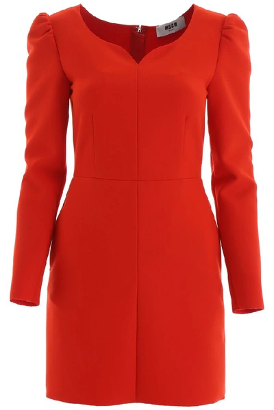 Shop Msgm Sweetheart Neckline Fitted Dress In Red