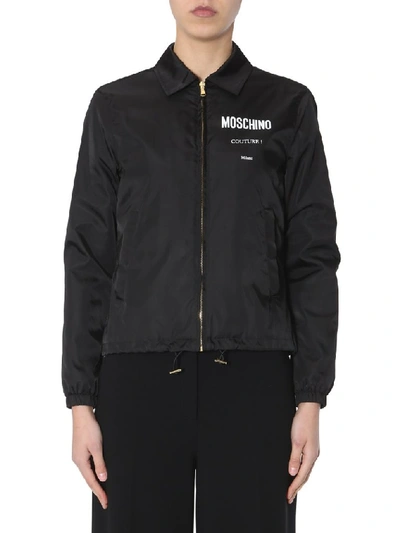 Shop Moschino Logo Collared Bomber Jacket In Black