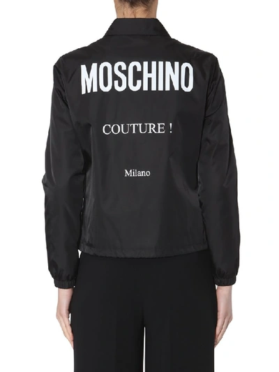 Shop Moschino Logo Collared Bomber Jacket In Black