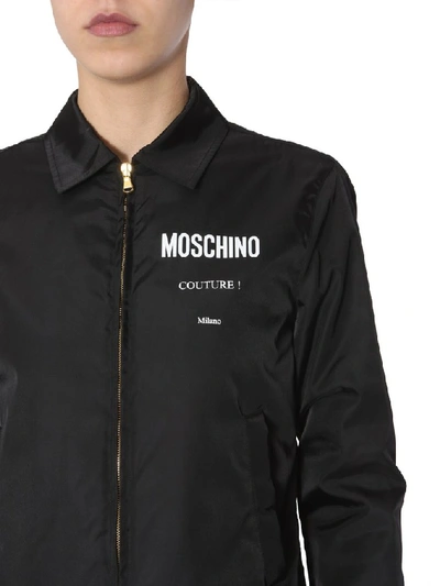 Shop Moschino Logo Collared Bomber Jacket In Black