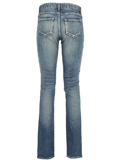 Shop Saint Laurent Washed Effect Skinny Jeans In Blue