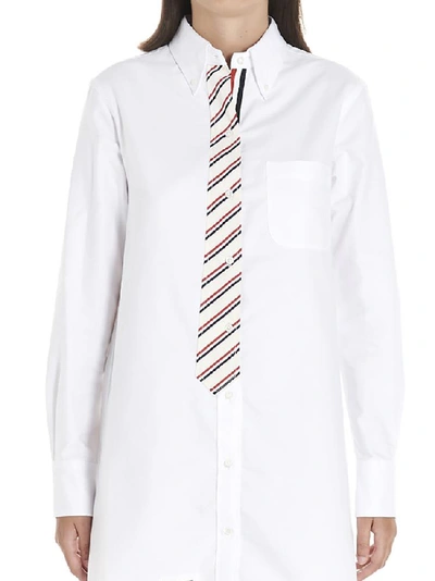 Shop Thom Browne Oxford Tie Detail Shirt Dress In White
