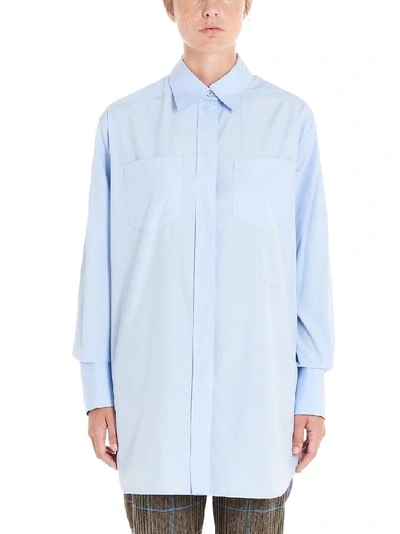 Shop Givenchy Logo Embroidered Oversize Shirt In Blue