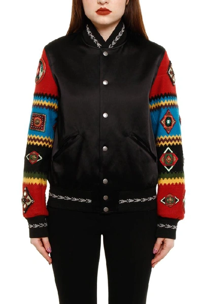 Shop Saint Laurent Contrast Embroidered Sleeve Bomber Jacket In Multi