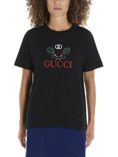 Shop Gucci Tennis Logo Embroidered T In Black