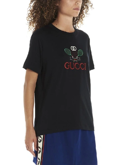 Shop Gucci Tennis Logo Embroidered T In Black