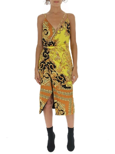 Shop Versace Draped Baroque Printed Dress In Multi