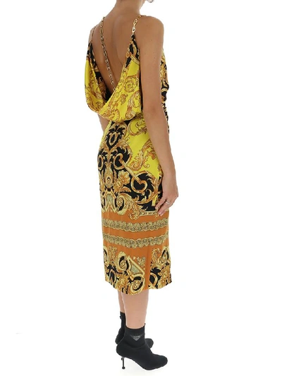 Shop Versace Draped Baroque Printed Dress In Multi