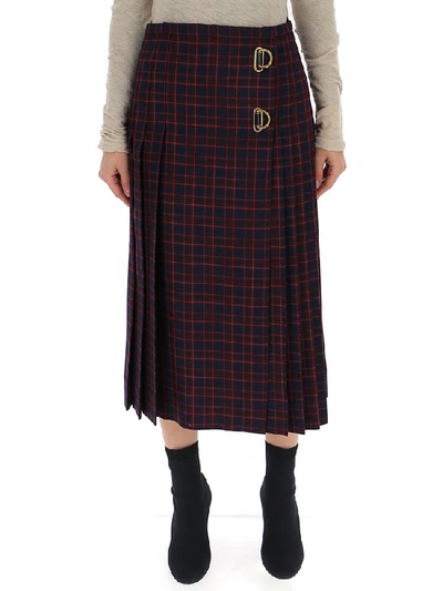 Shop Burberry D Ring Checkered Pleated Kilt In Multi