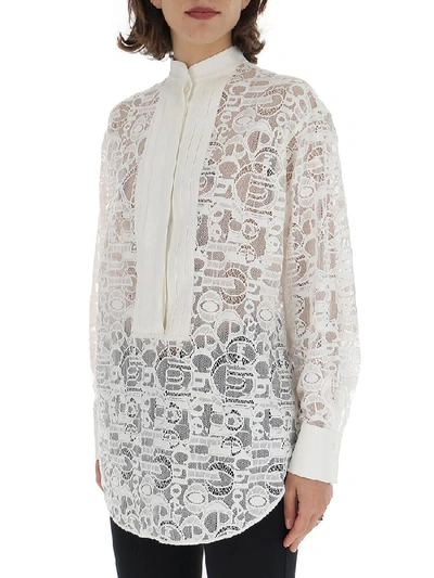 Shop Chloé Lace Pleated Front Blouse In White