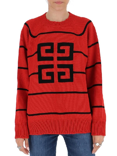 Shop Givenchy Contrast Logo Knitted Jumper In Red