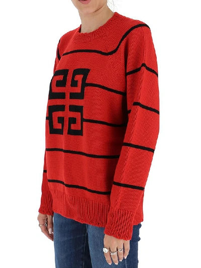 Shop Givenchy Contrast Logo Knitted Jumper In Red