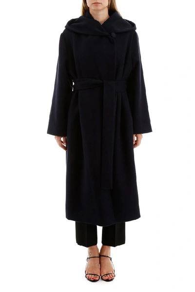 Shop The Row Riona Hooded Belted Coat In Navy
