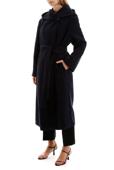 Shop The Row Riona Hooded Belted Coat In Navy