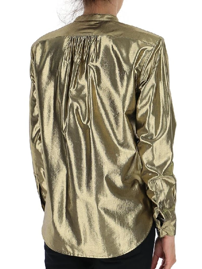 Shop Saint Laurent Metallic Pleated Front Shirt In Gold