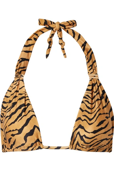 Shop Vix Bia Tiger-print Triangle Bikini Top In Tan