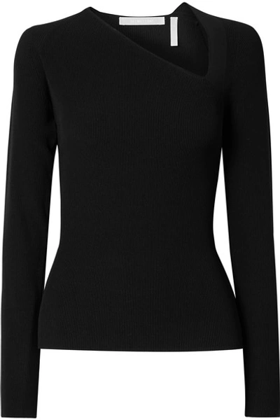 Shop Helmut Lang Cutout Ribbed-knit Top In Black
