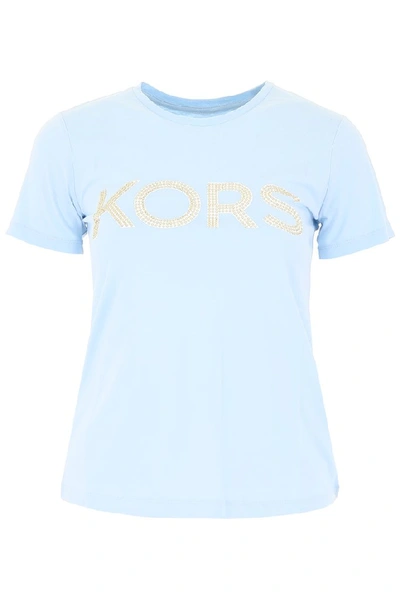 Shop Michael Michael Kors Studded Logo T In Blue