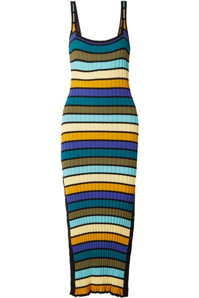 Shop Solid & Striped Striped Ribbed-knit Midi Dress In Blue