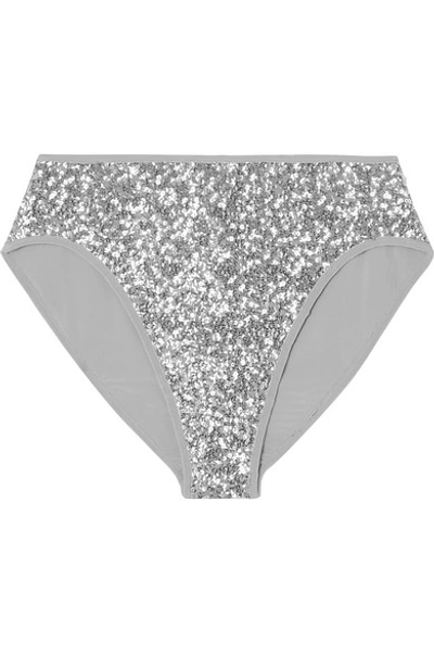 Shop Norma Kamali Sequined Bikini Briefs In Silver