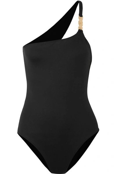 Shop Melissa Odabash Seychelles Embellished One-shoulder Swimsuit In Black