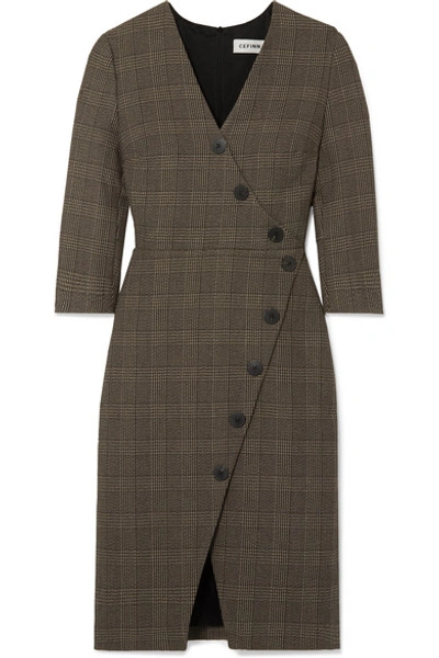 Shop Cefinn Sofie Prince Of Wales Checked Cotton-blend Dress In Brown