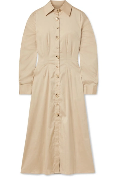 Shop Anna Quan Arlo Cotton-blend Poplin Midi Dress In Beige