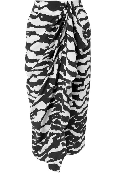 Shop Isabel Marant Fabiana Wrap-effect Draped Zebra-print Silk-blend Crepe Midi Skirt In Zebra Print