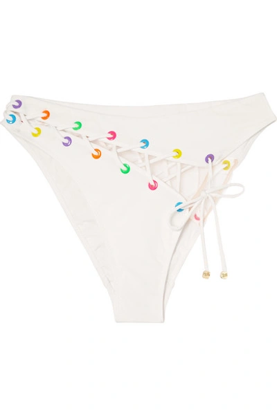 Shop Agent Provocateur Marney Mesh-trimmed Lace-up Bikini Briefs In White