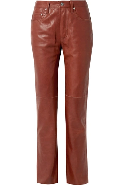 Shop Helmut Lang Leather Straight-leg Pants In Brick