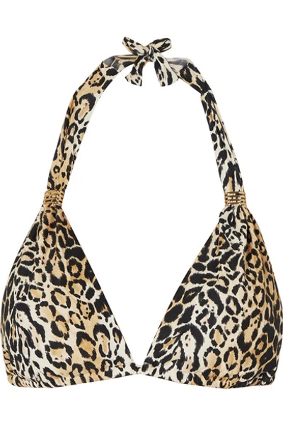 Shop Melissa Odabash Grenada Embellished Leopard-print Halterneck Triangle Bikini Top In Leopard Print