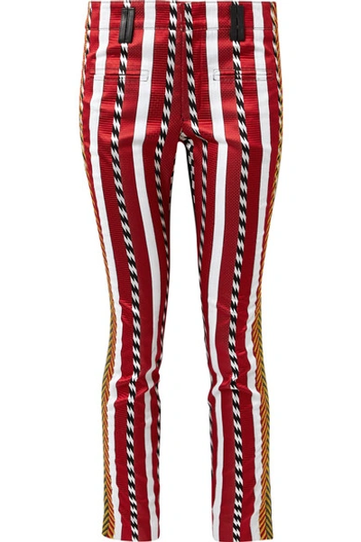 Shop Haider Ackermann Paneled Embroidered Jacquard And Leather Skinny Pants In Red