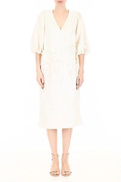 Shop Ganni Sequins Wrap Dress In White