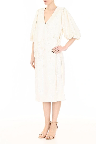 Shop Ganni Sequins Wrap Dress In White