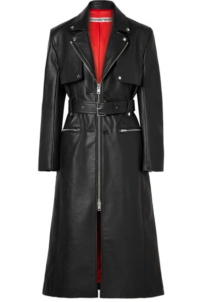 Shop Alexander Wang Belted Leather Trench Coat In Black