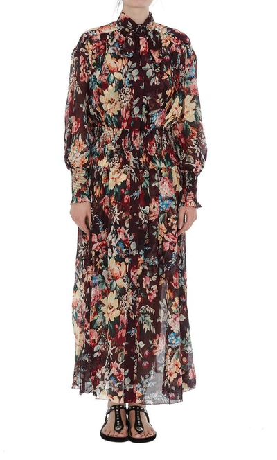 Shop Zimmermann Floral Print Shirred Dress In Multi