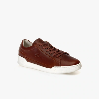 Shop Lacoste Men's Challenge Leather Sneakers In Brown/off White