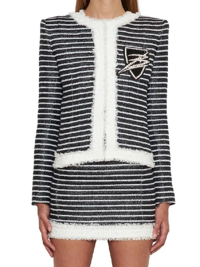 Shop Balmain Contrast Boucle Jacket In Multi