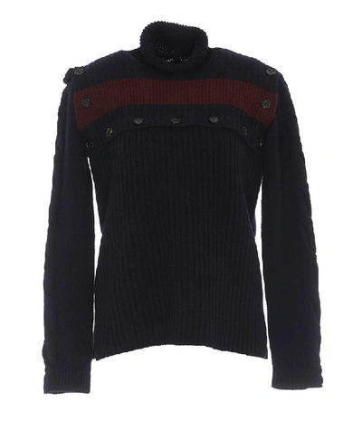 Shop Marni Button Detail Knitted Jumper In Navy