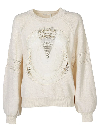 Shop Chloé Embroidered Sweatshirt In Creme