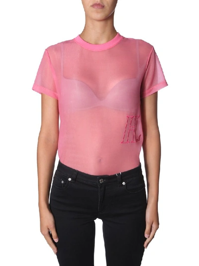 Shop Helmut Lang Transparent Effect Logo Embroidered T In Pink