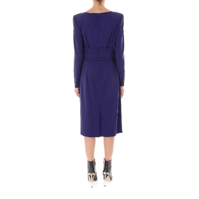 Shop Alexander Mcqueen V Neck Draped Midi Dress In Blue