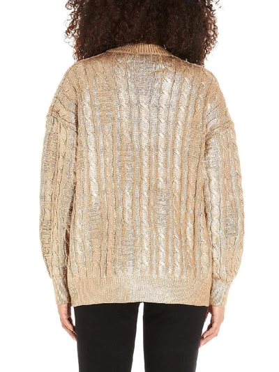 Shop Gcds Logo Embellished Cable Knit Cardigan In Gold