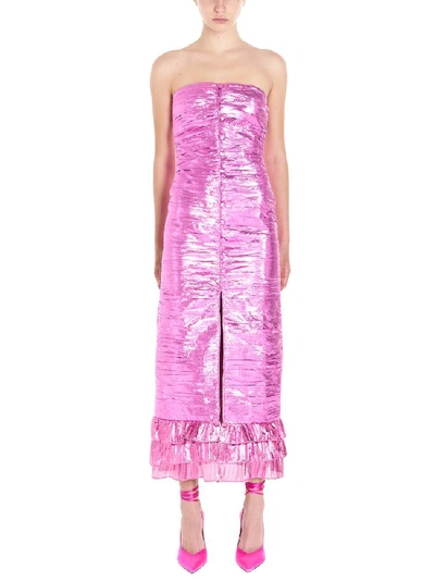 Shop Attico Strapless Ruffle Detail Midi Dress In Pink