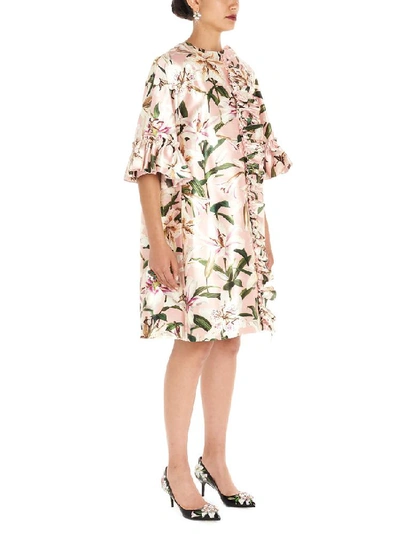 Shop Dolce & Gabbana Floral Print Ruffle Trimmed Coat In Multi